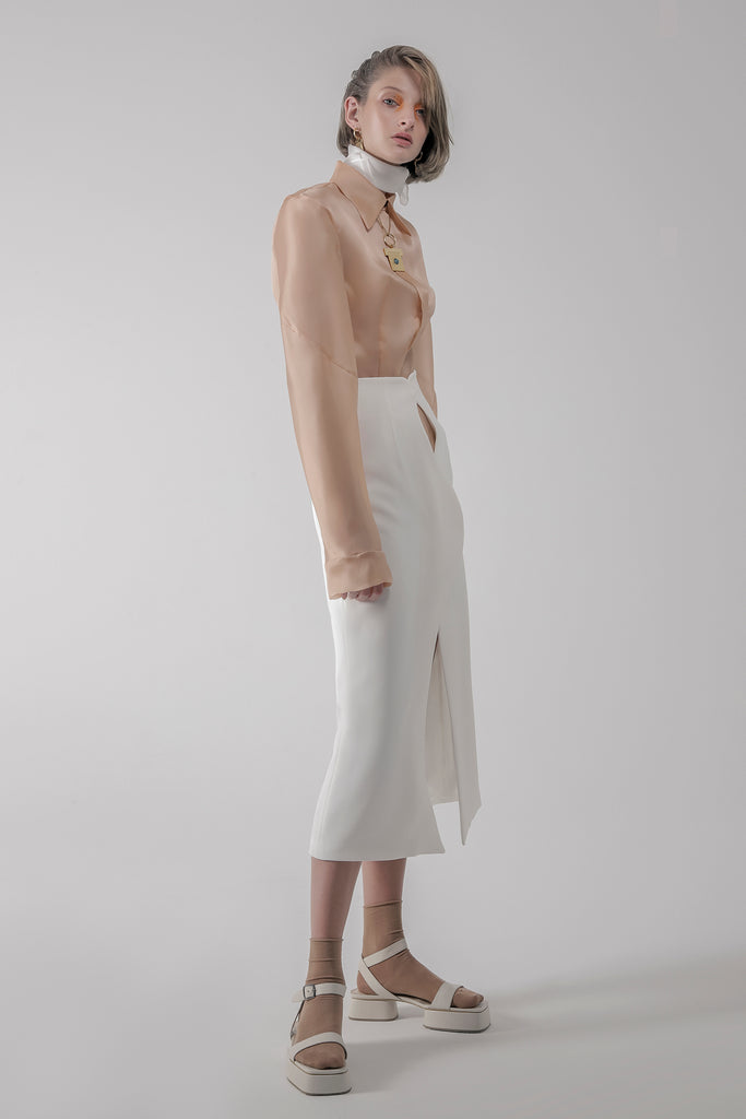 HIGH WAISTED WAVY SKIRT WITH SLIT | Maison Orient