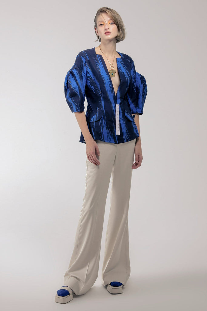 Blouse With Asymmetric Puff Sleeves