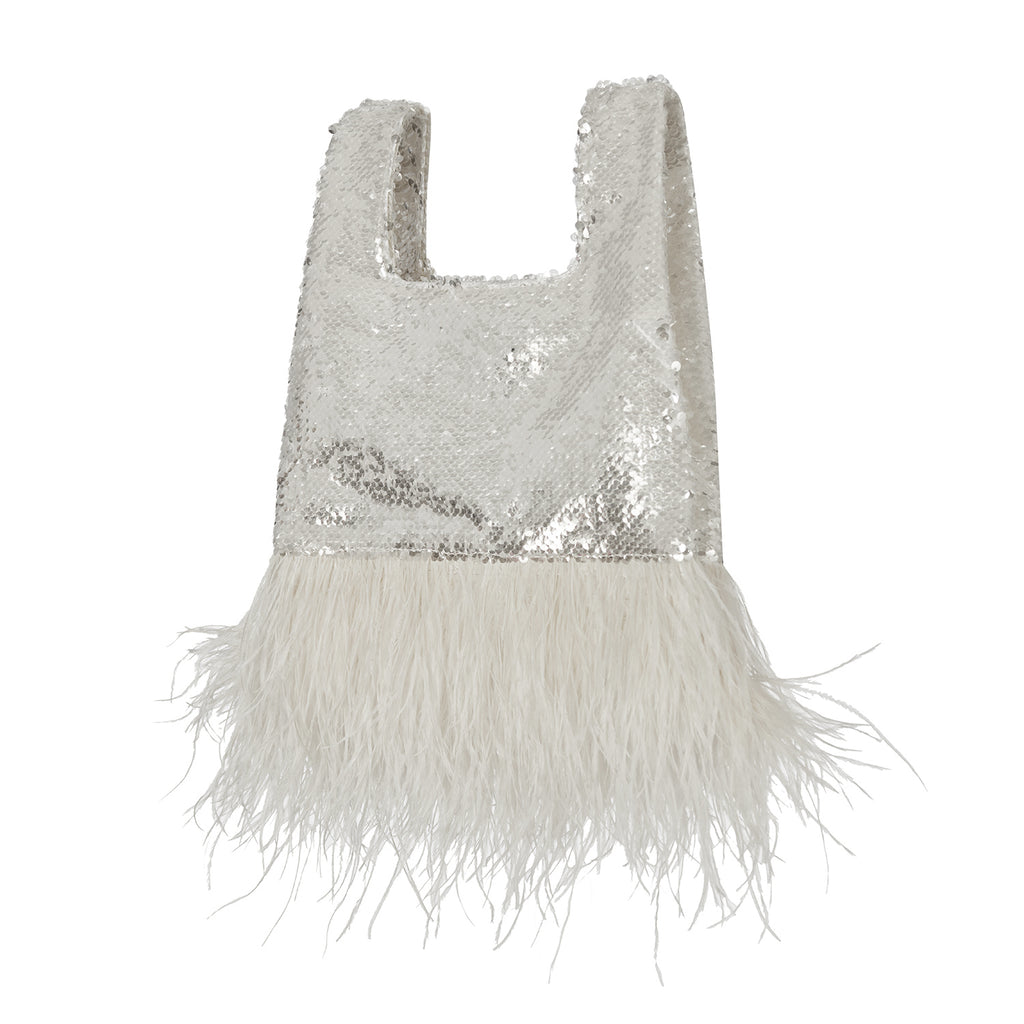 JADE IN WHITE SEQUIN WITH FEATHER | Maison Orient