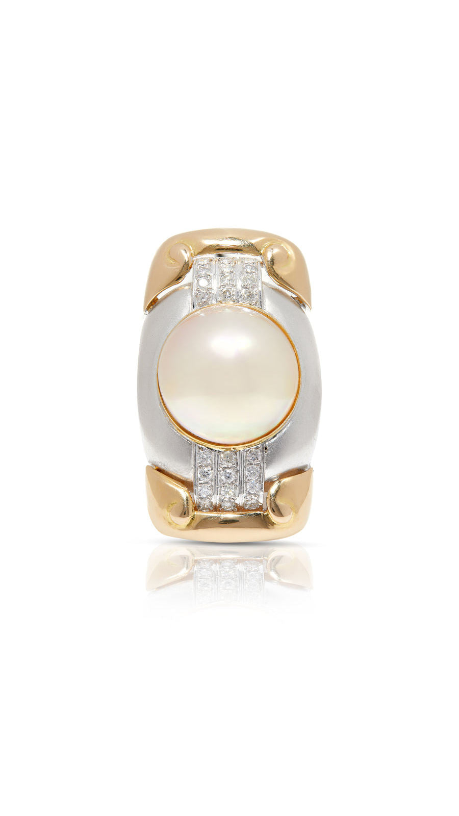 Mabe Pearl and Diamond two tone elongated Ring | Maison Orient