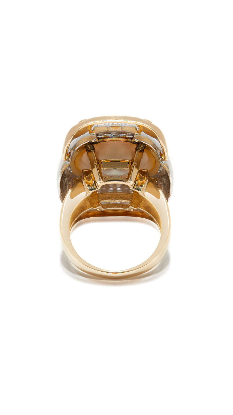 Mabe Pearl and Diamond two tone elongated Ring | Maison Orient