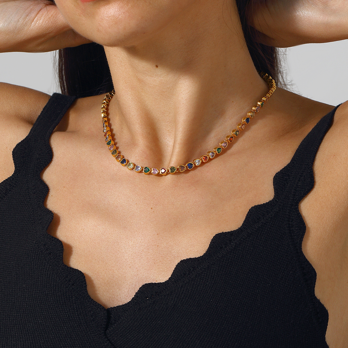 Many Tiny Hearts Tennis Necklace - Multicolor