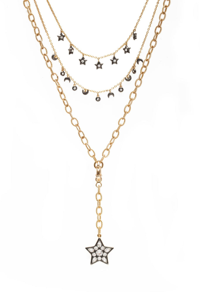 Ammanii Multi Strand Moon And Stars Charms Necklace In Vermeil Gold | Maison Orient