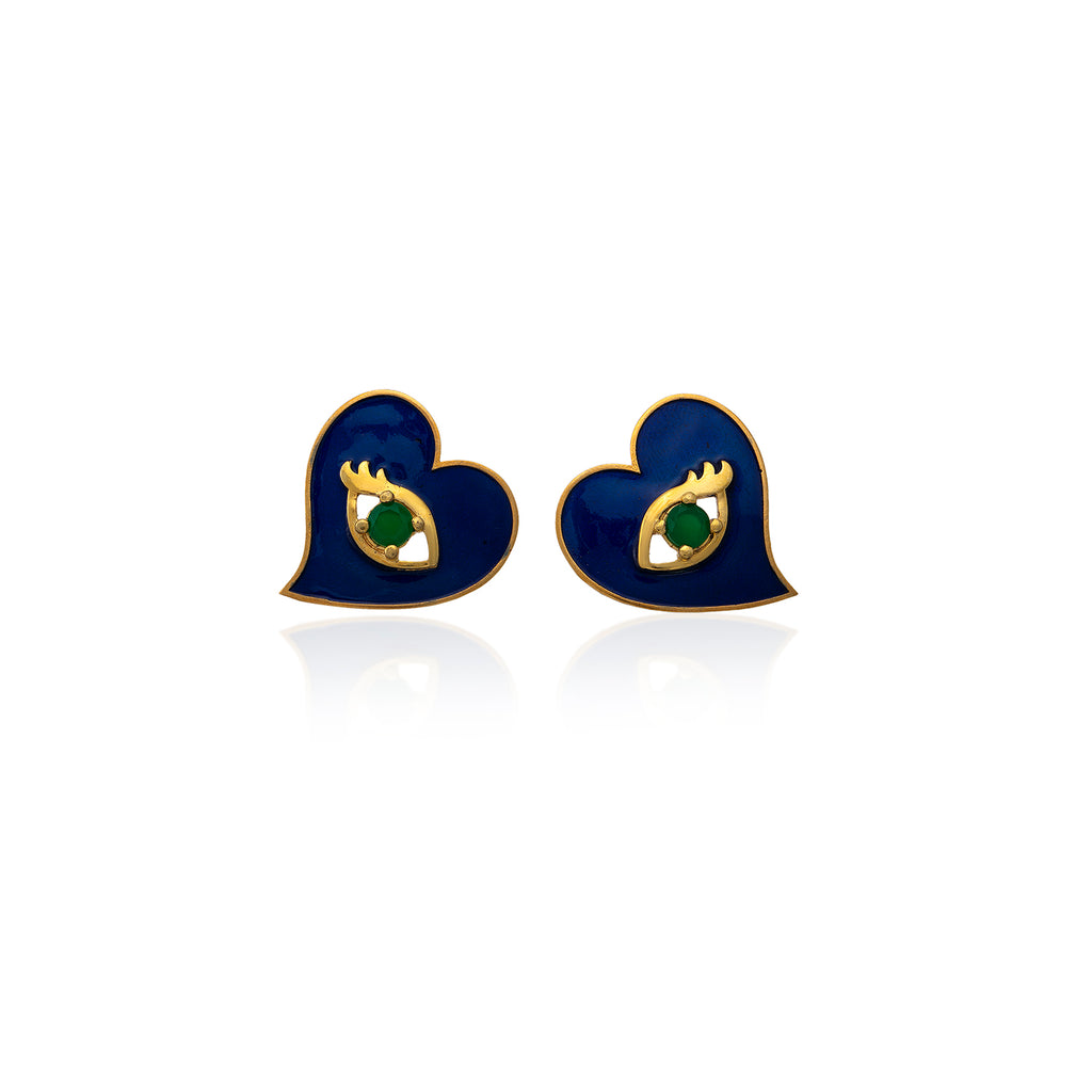 Navy Blue Heart Earrings With Evil Eye | Maison Orient