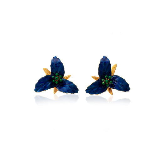 Navy Blue Lily Flower Earrings | Maison Orient