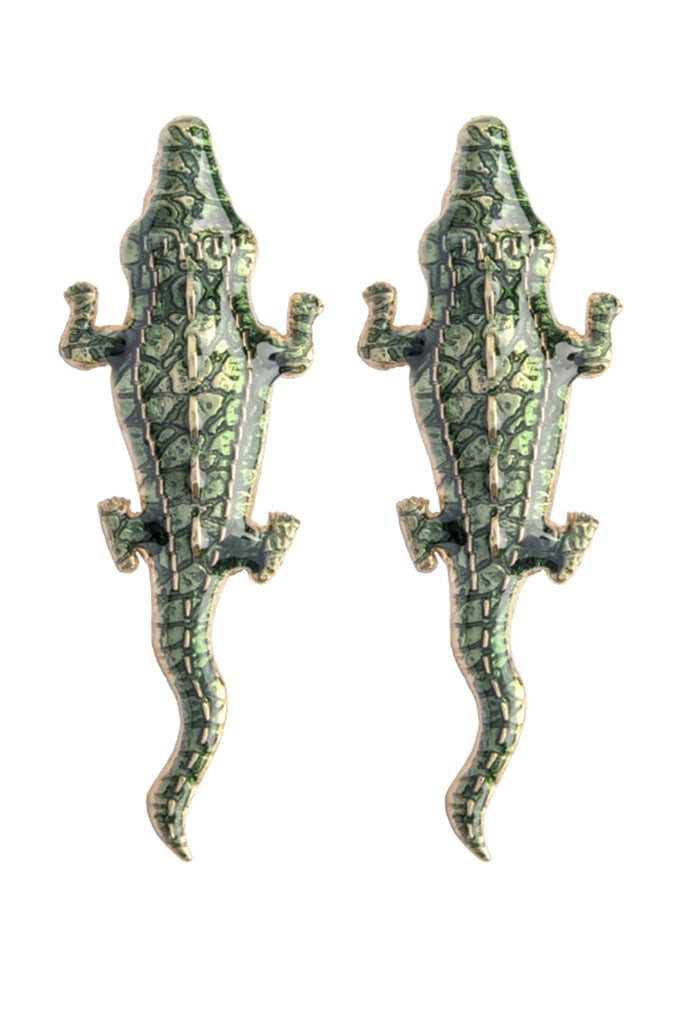 Green Large Crocodile Earrings | Maison Orient