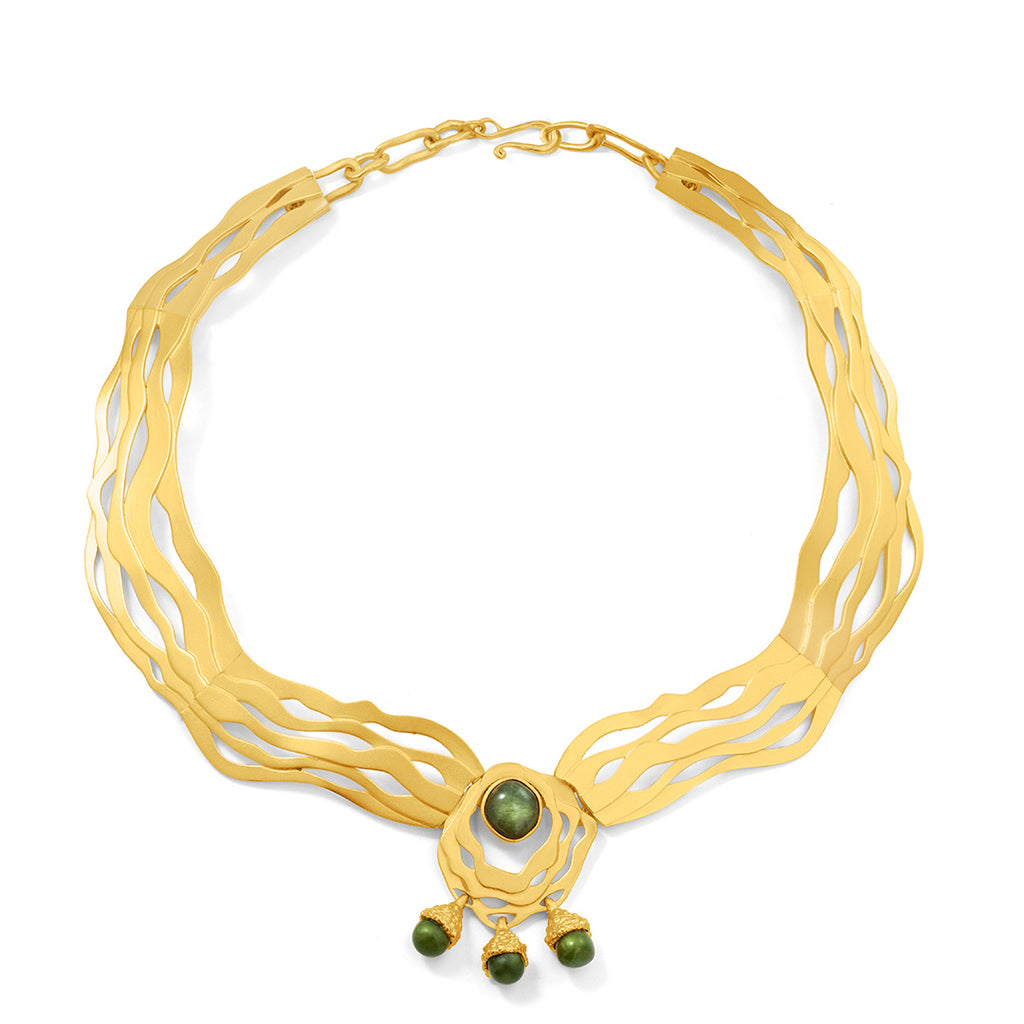 JUDE BENHALIM Nightfall Necklace Brass dipped in 18K gold with a matte finish & a custom-made resin stone.