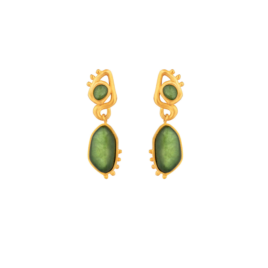 JUDE BENHALIM Ophelia Earrings Brass dipped in 18kt gold with custom dyed resin stones.