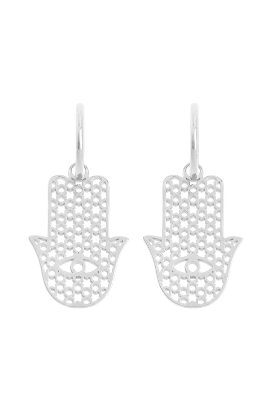 Pair Of Hamsa Earrings Silver | Maison Orient