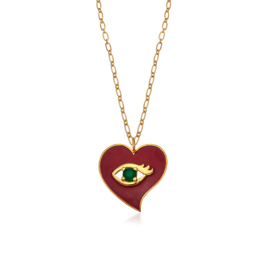 Red Heart Pendant Necklace With Evil Eye | Maison Orient