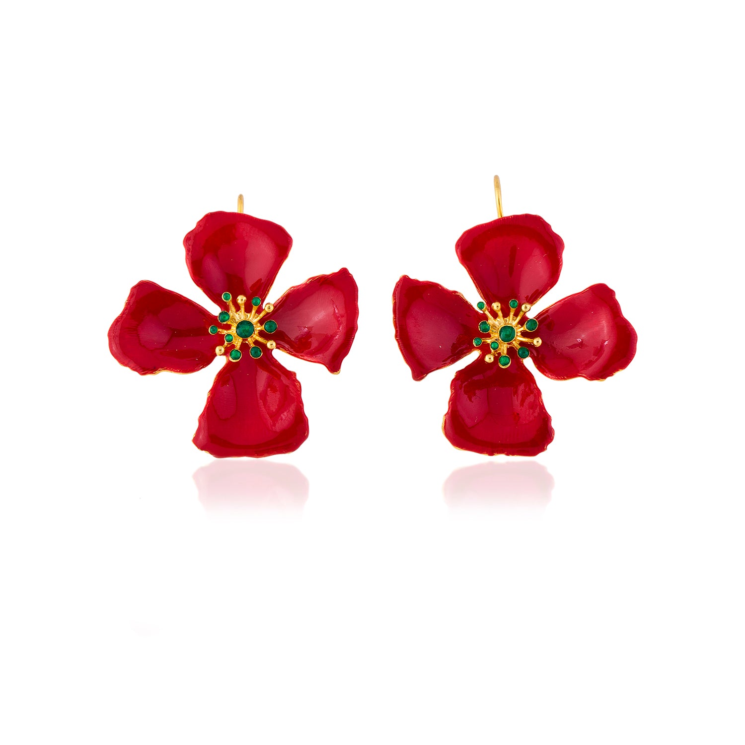 Red Hibiscus Flower Earrings | Maison Orient