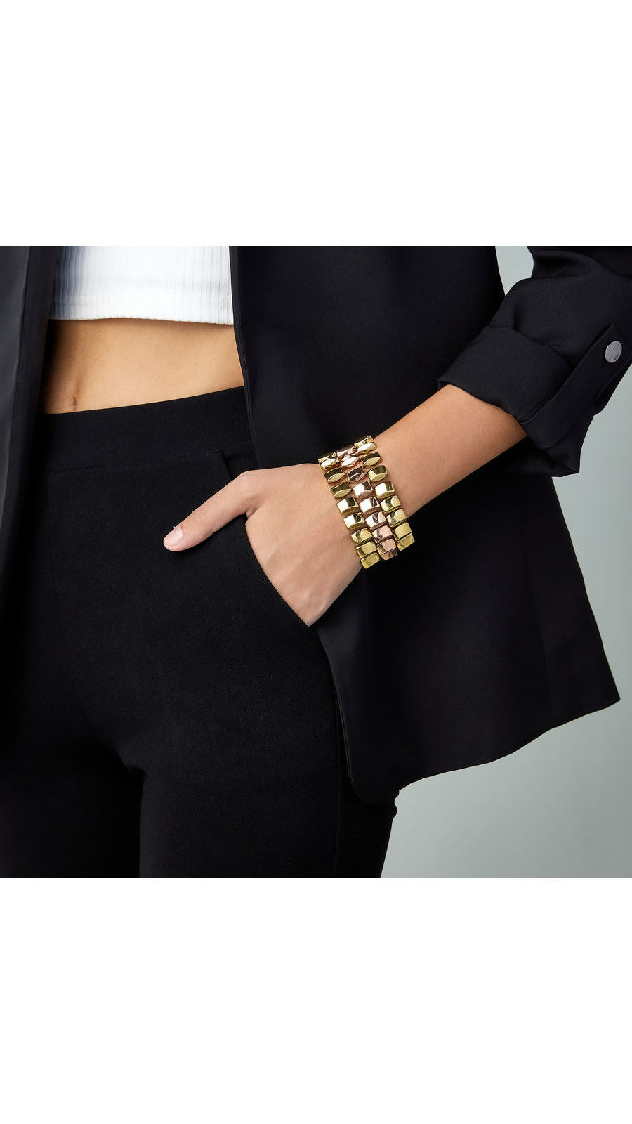 Retro Two-Tone Geometric Link Bracelet | Maison Orient