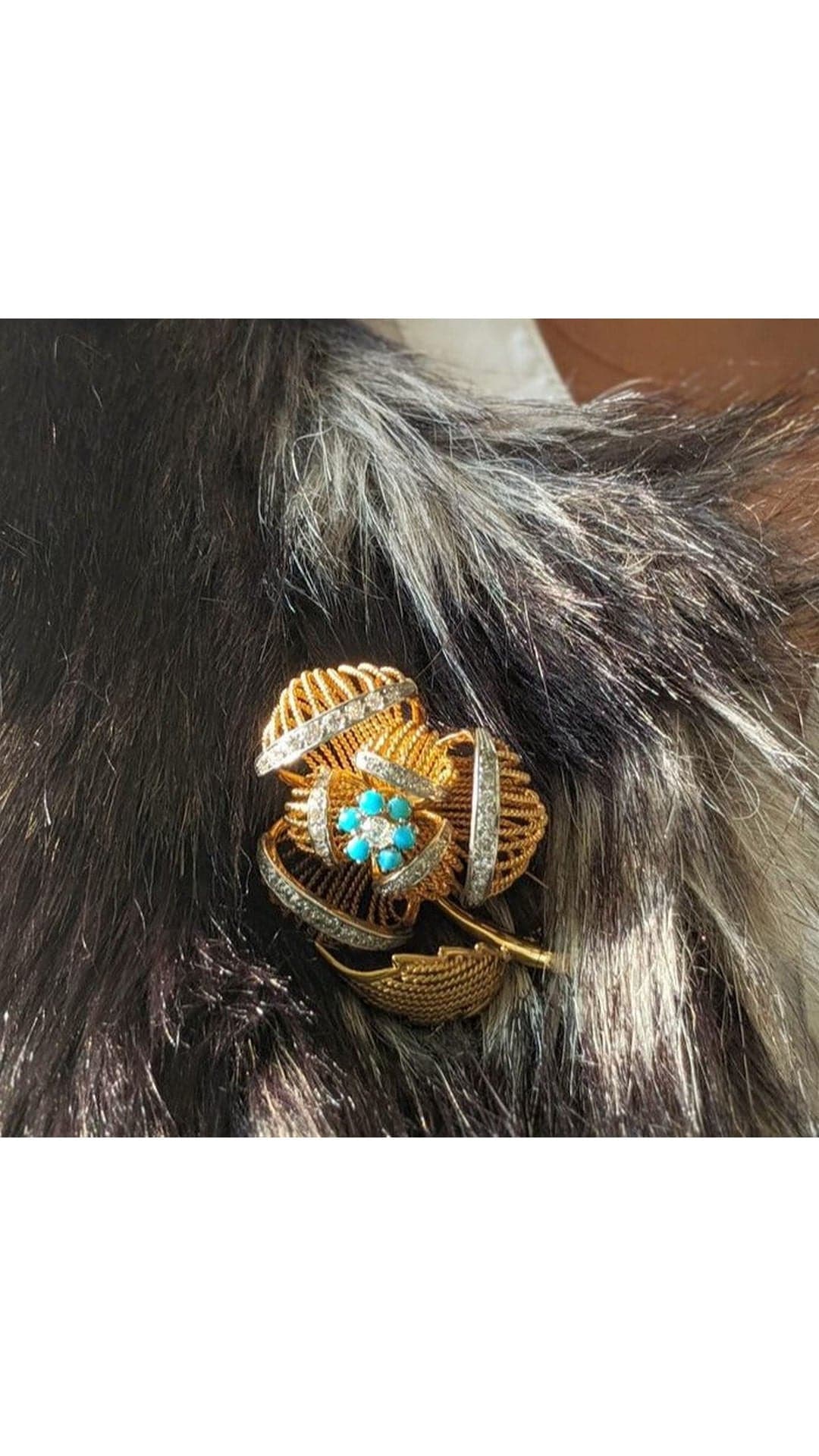 1960's Diamond and Turquoise Furclip | Maison Orient