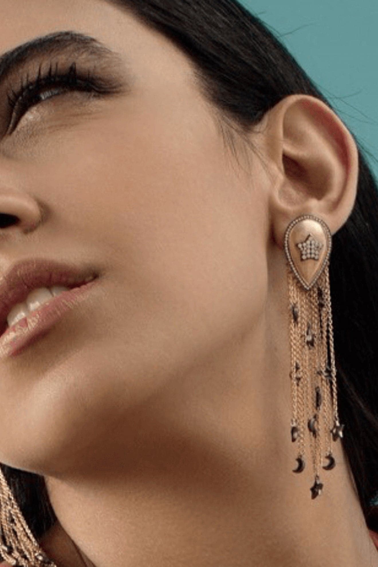 Ammanii Sa Mma Long Tassels Charms Earrings And Pave Star Vermeil Gold | Maison Orient