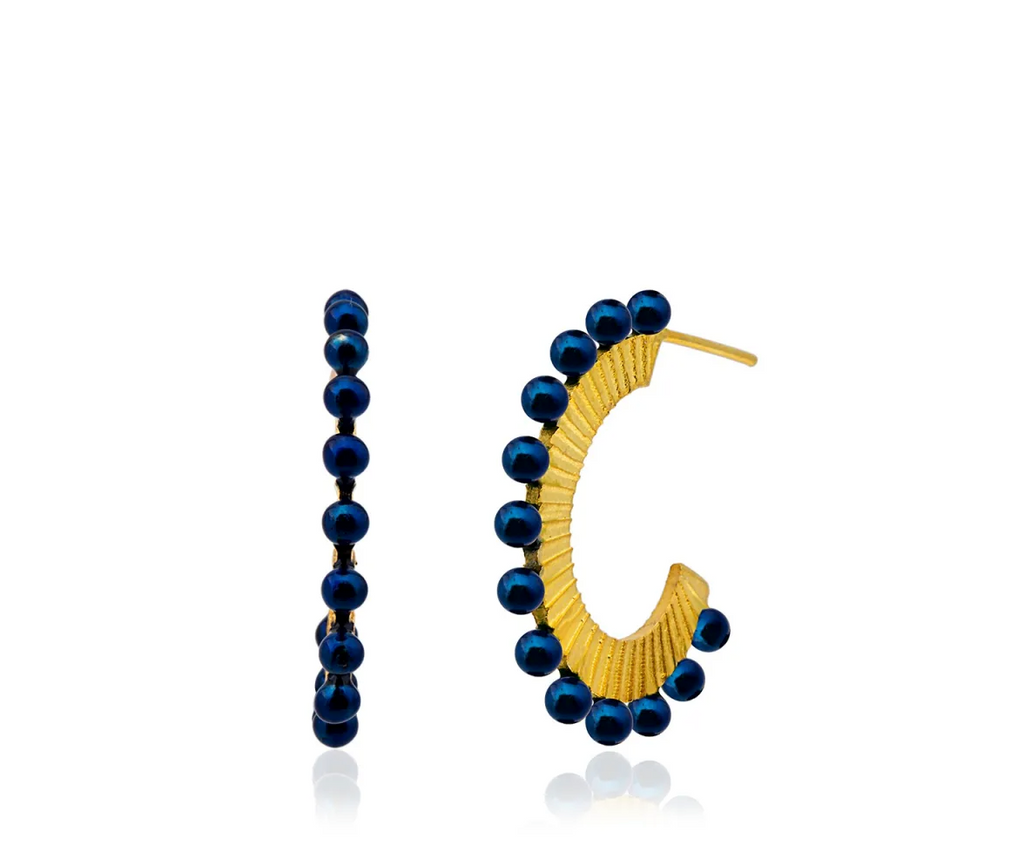 Milou Navy Blue & Gold Oval Hoop Earrings | Maison Orient