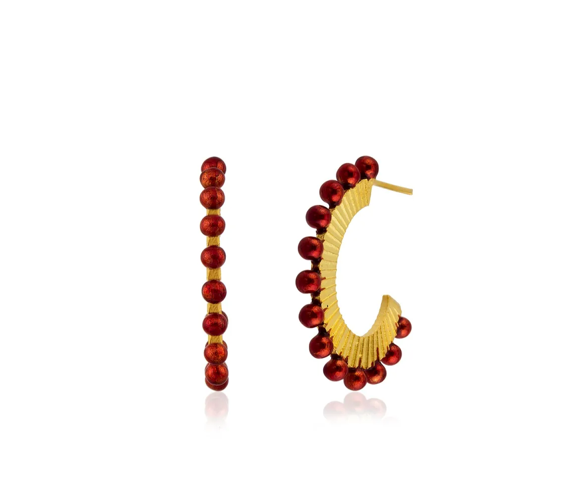 Milou Red & Gold Oval Hoop Earrings | Maison Orient