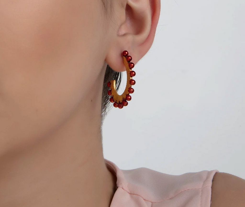Milou Red & Gold Oval Hoop Earrings | Maison Orient
