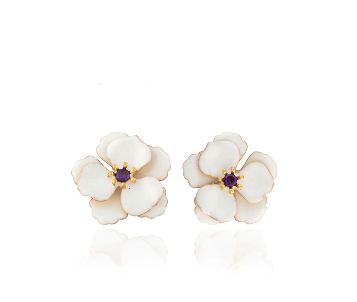 Milou White Viola Flower Earrings | Maison Orient