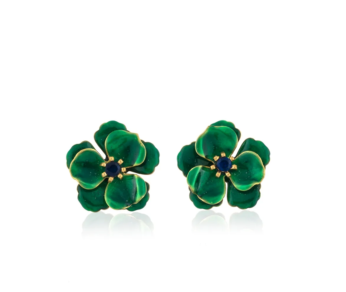 Milou Green Viola Flower Earrings | Maison Orient