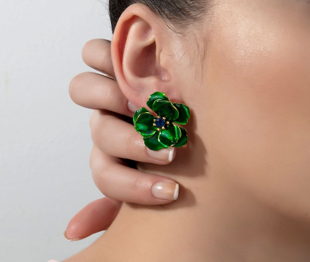 Milou Green Viola Flower Earrings | Maison Orient