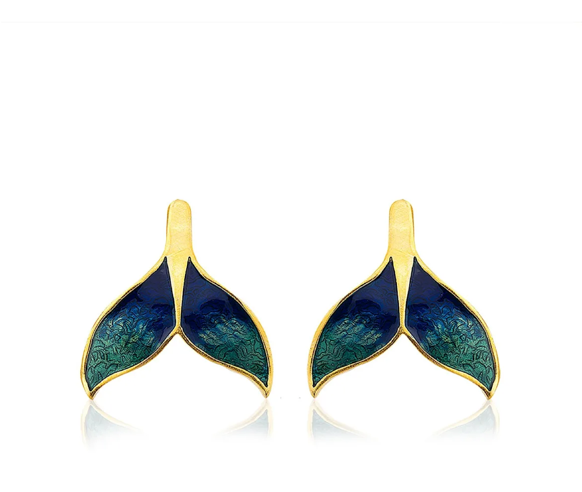 Milou Green & Navy Blue Whale Tail Earrings | Maison Orient