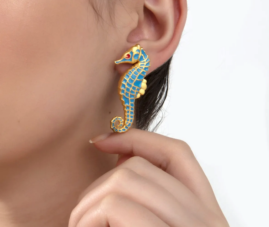 Milou Seahorse Earrings - Blue | Maison Orient