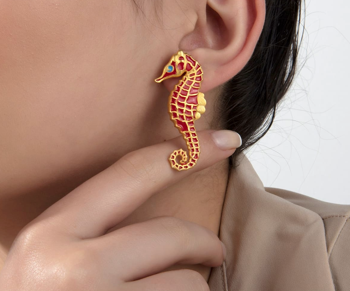 Milou Seahorse Earrings - Red | Maison Orient