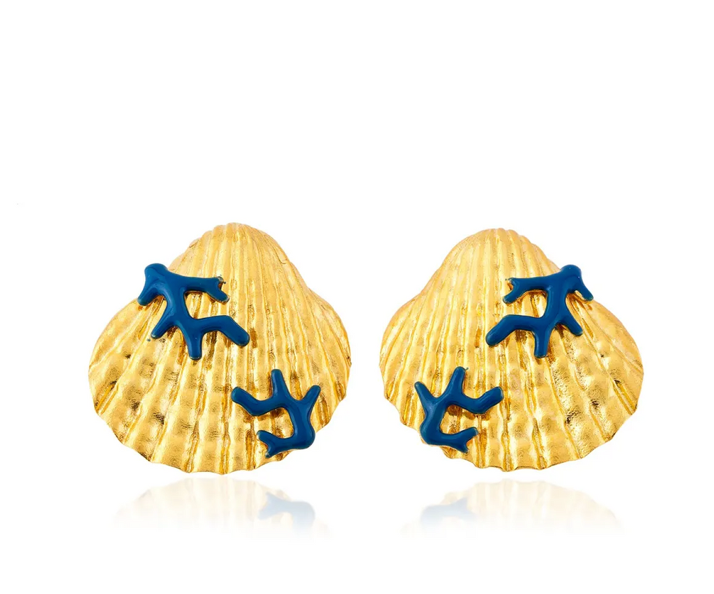 Milou Seashell Earrings with Coral Navy Blue | Maison Orient