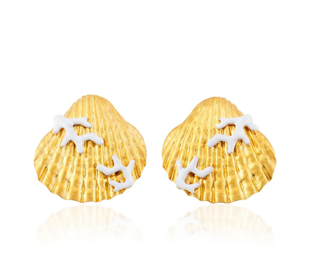 Milou Seashell Earrings with Coral White | Maison Orient