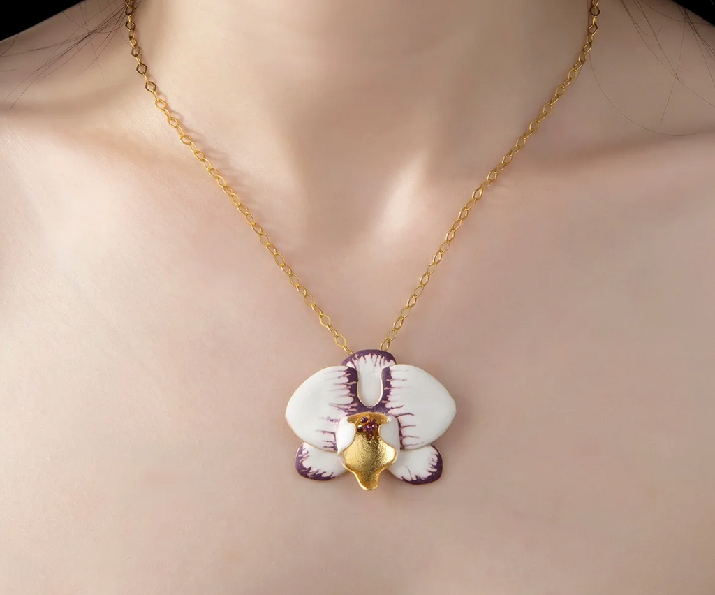Milou White & Purple Orchid Flower Necklace | Maison Orient