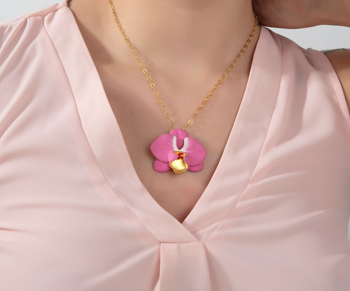 Milou Fuchsia Pink & White Orchid Flower Necklace | Maison Orient