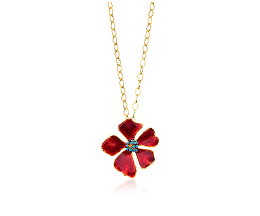 Milou Wild Rose Flower Necklace - Red & Turquoise | Maison Orient