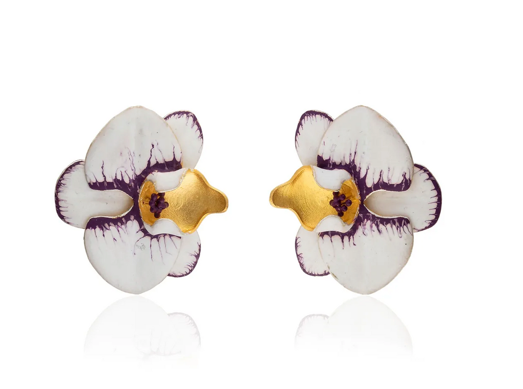 Milou White & Purple Orchid Flower Earrings | Maison Orient