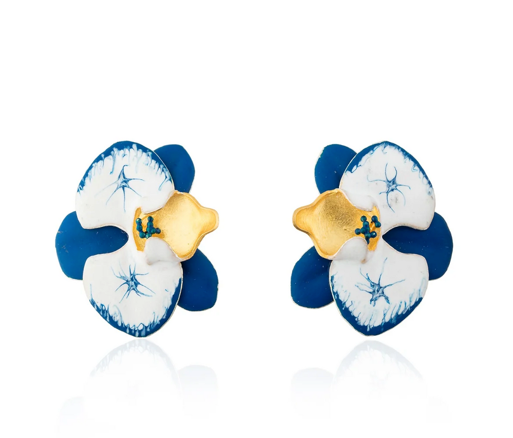Milou Blue & White Orchid Flower Earrings | Maison Orient