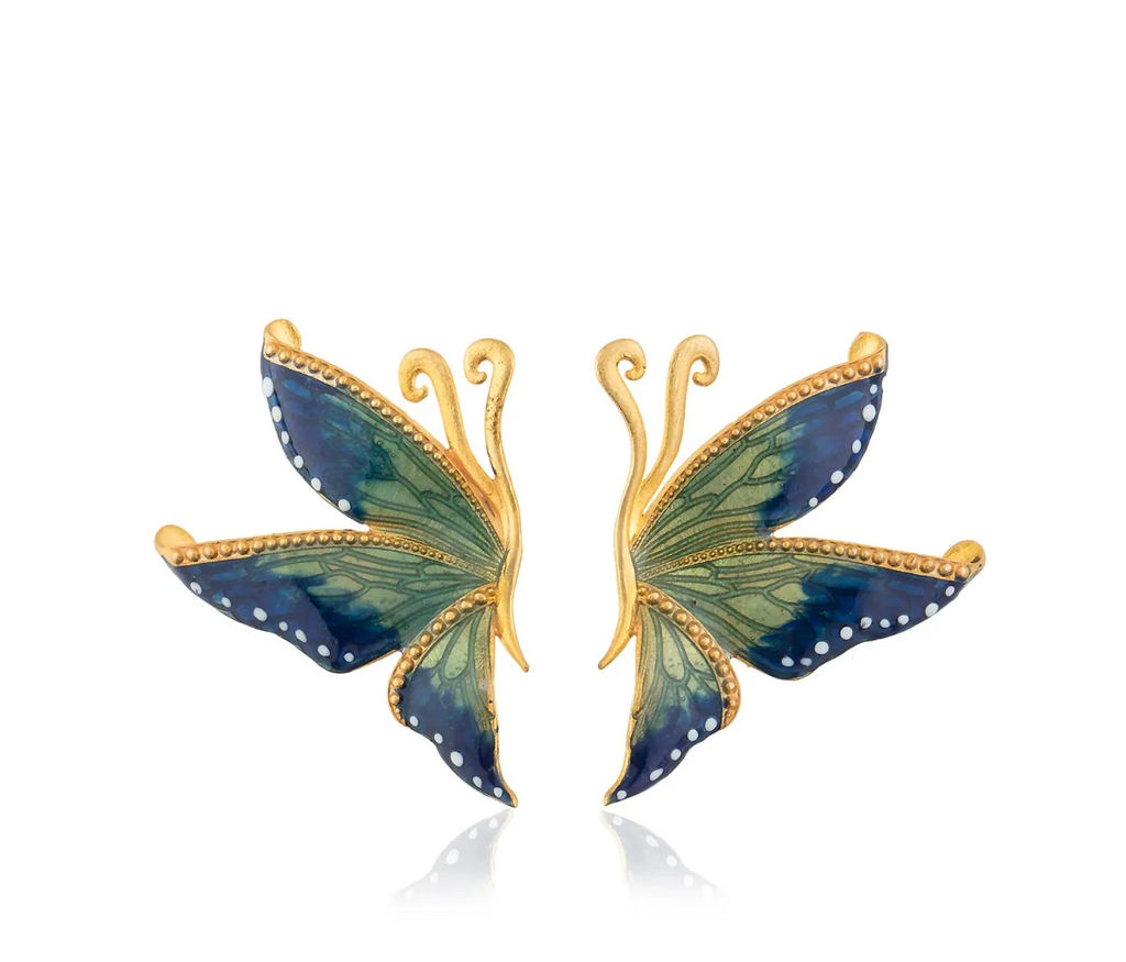 Milou Green & Navy Blue Butterfly Earrings | Maison Orient
