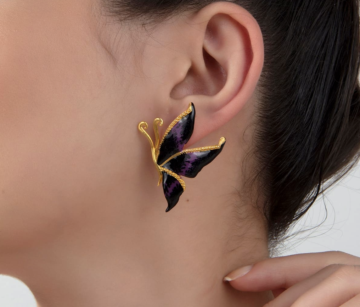 Milou Black & Purple Butterfly Earrings | Maison Orient