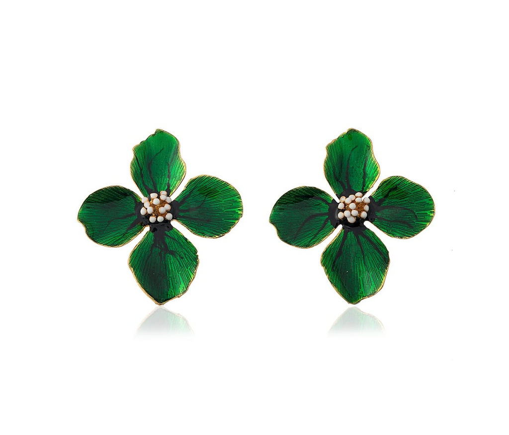 Milou Green Clover Flower Earrings | Maison Orient