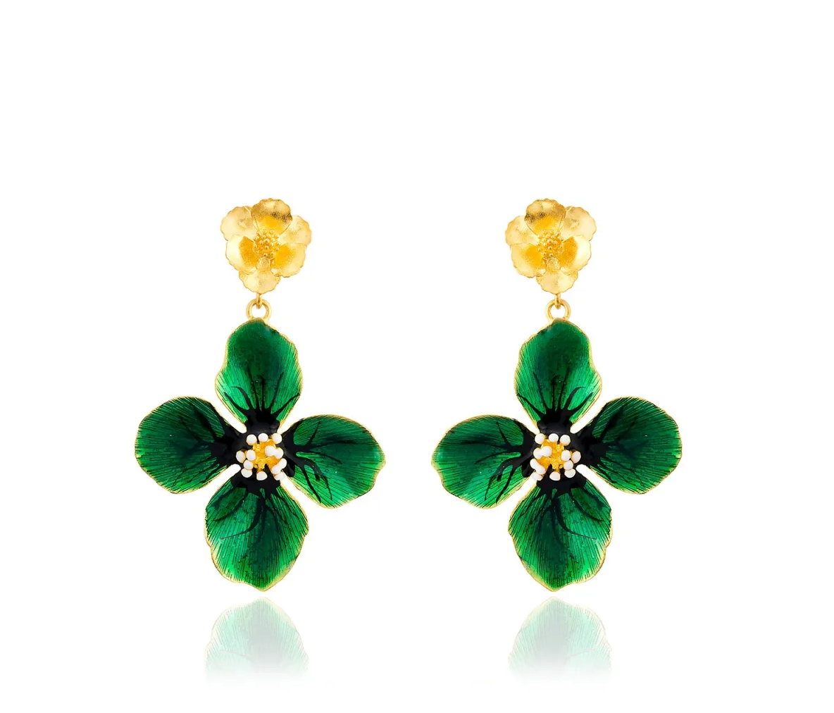 Milou Gold & Green Flower Drop Earrings | Maison Orient