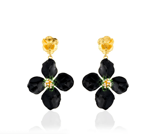 Milou Gold & Black Flower Drop Earrings | Maison Orient