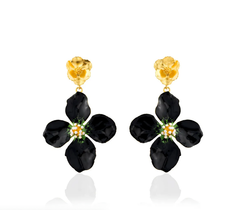 Milou Gold & Black Flower Drop Earrings | Maison Orient