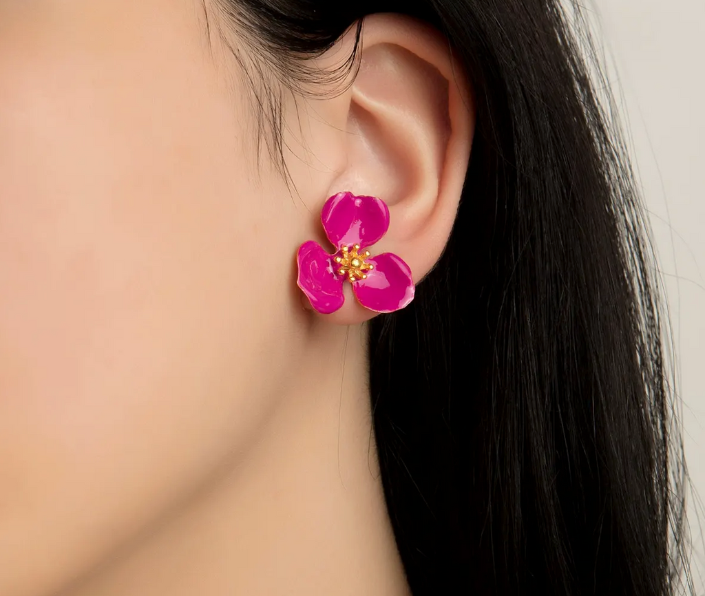 Milou Bloom Flower Earrings - Raspberry | Maison Orient
