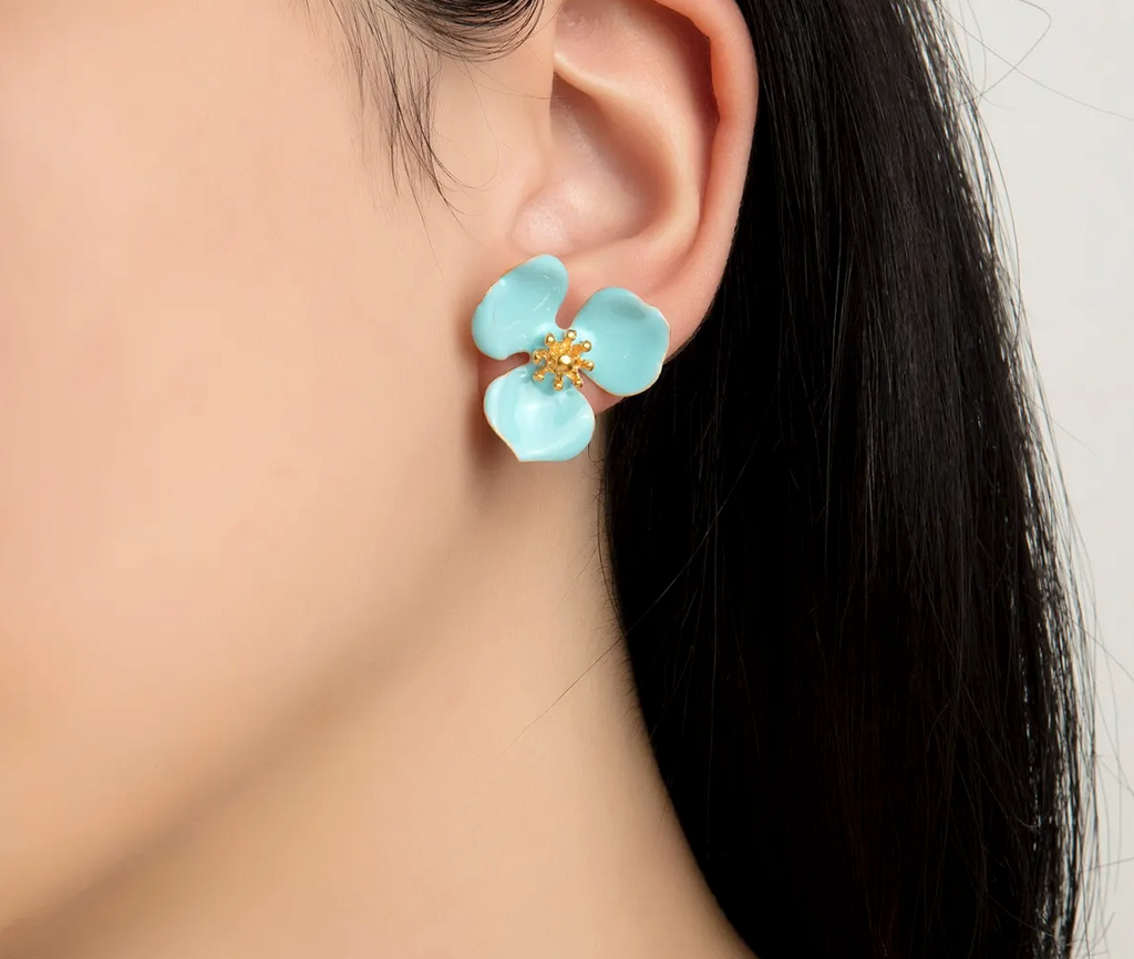 Milou Bloom Flower Earrings - Turquoise Blue | Maison Orient