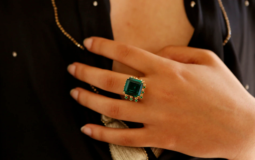 Ammanii Blue Topaz Queen'S Crown Ring With Charms In Vermeil Gold | Maison Orient