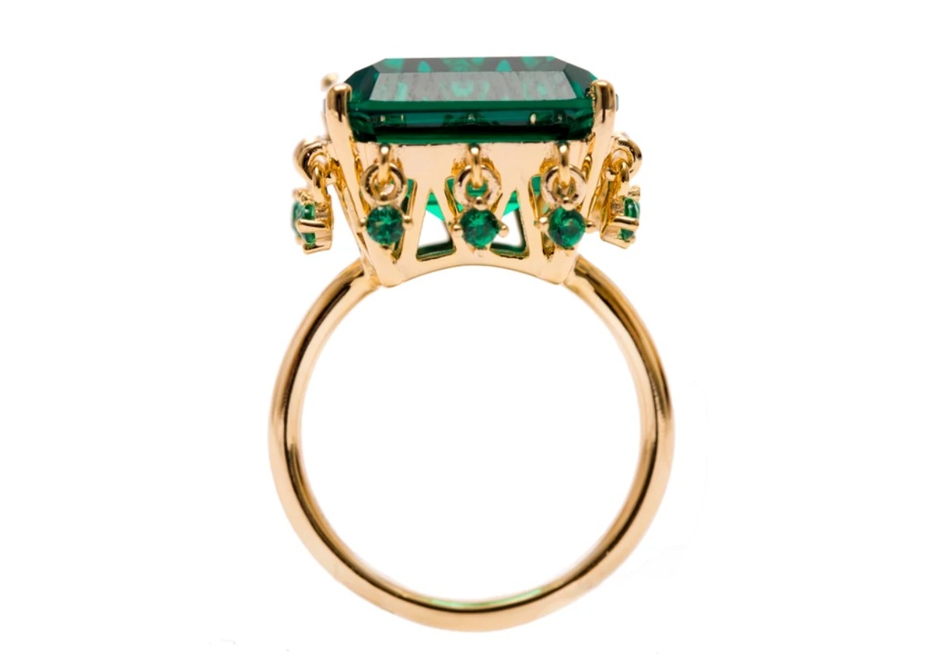 Ammanii Emerald Green Statement Queen'S Crown Ring In Vermeil Gold | Maison Orient