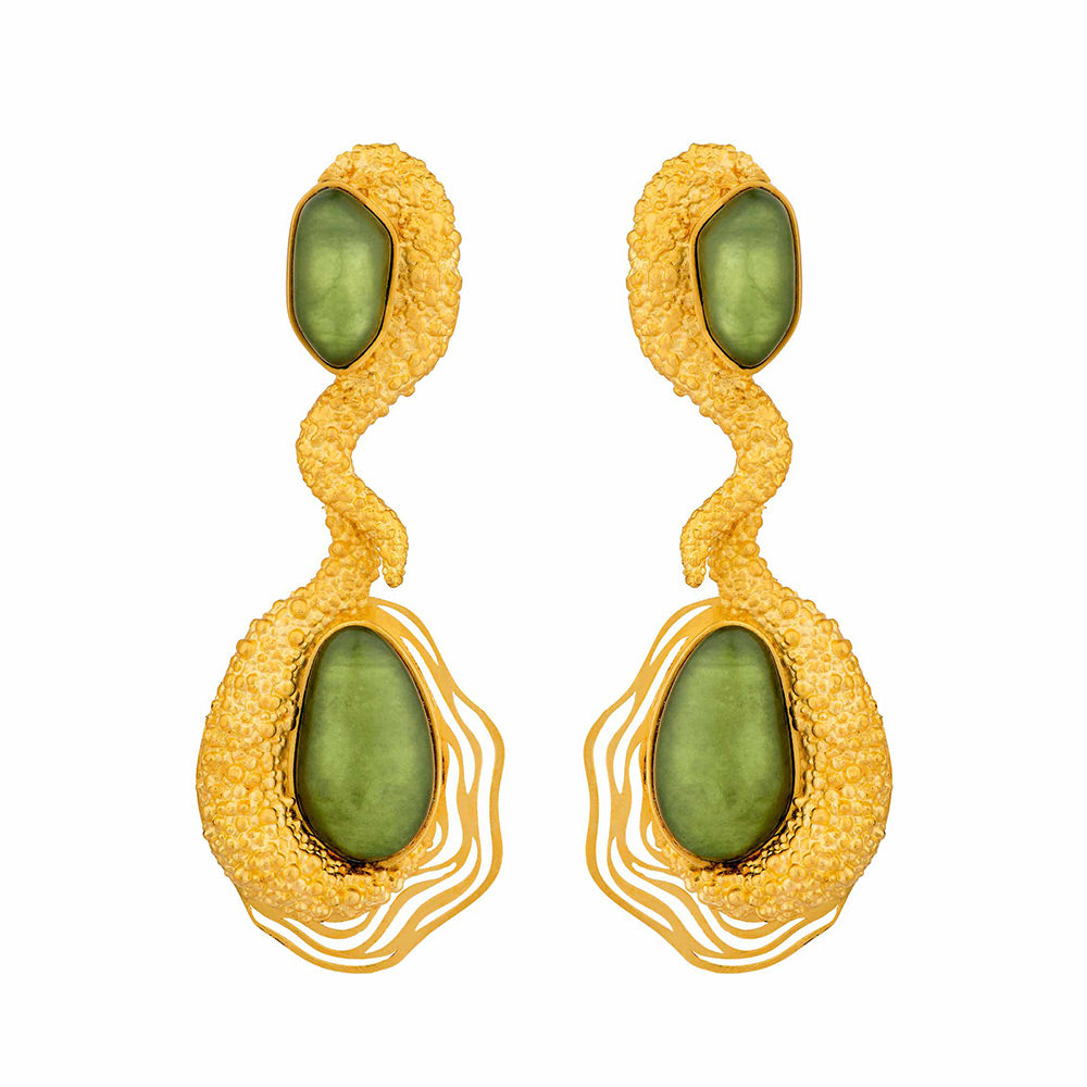 JUDE BENHALIM Selene Earring Brass dipped in 18K gold with a matte finish & a custom-made resin stone. 