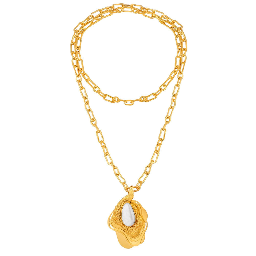 JUDE BENHALIM Selene Pendant Brass dipped in 18K gold with a matte finish & a custom-made resin stone.