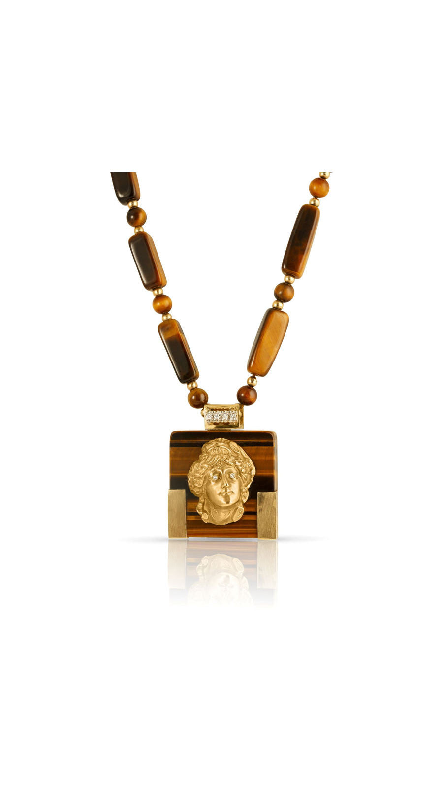 Tiger eye and gold articulated portrait necklace | Maison Orient