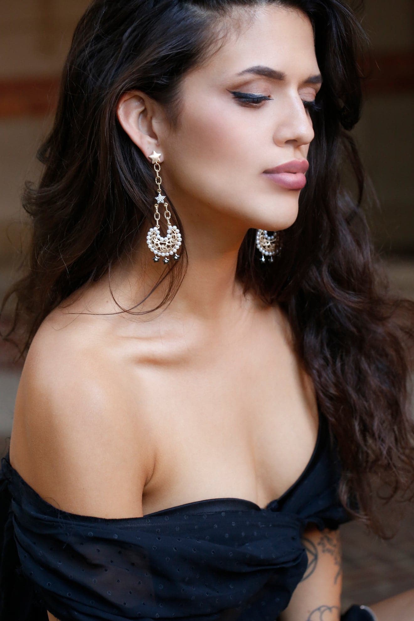 Ammanii The Moon And Pave Star Drop Statement Earrings With Freshwater Pearls | Maison Orient