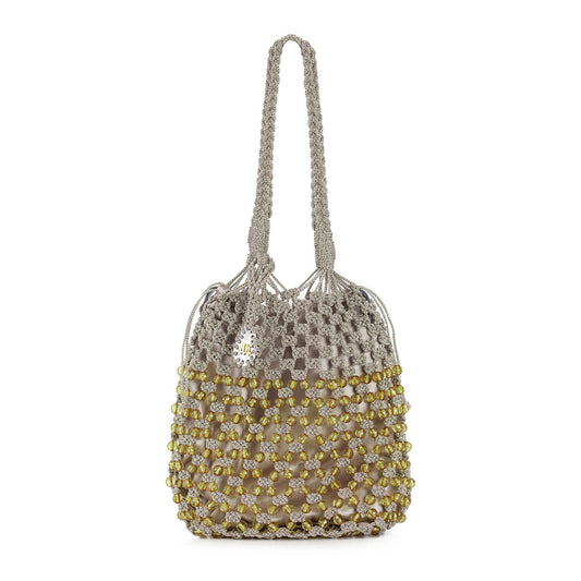 STELLA IN GOLD MACRAME BEADED BAG