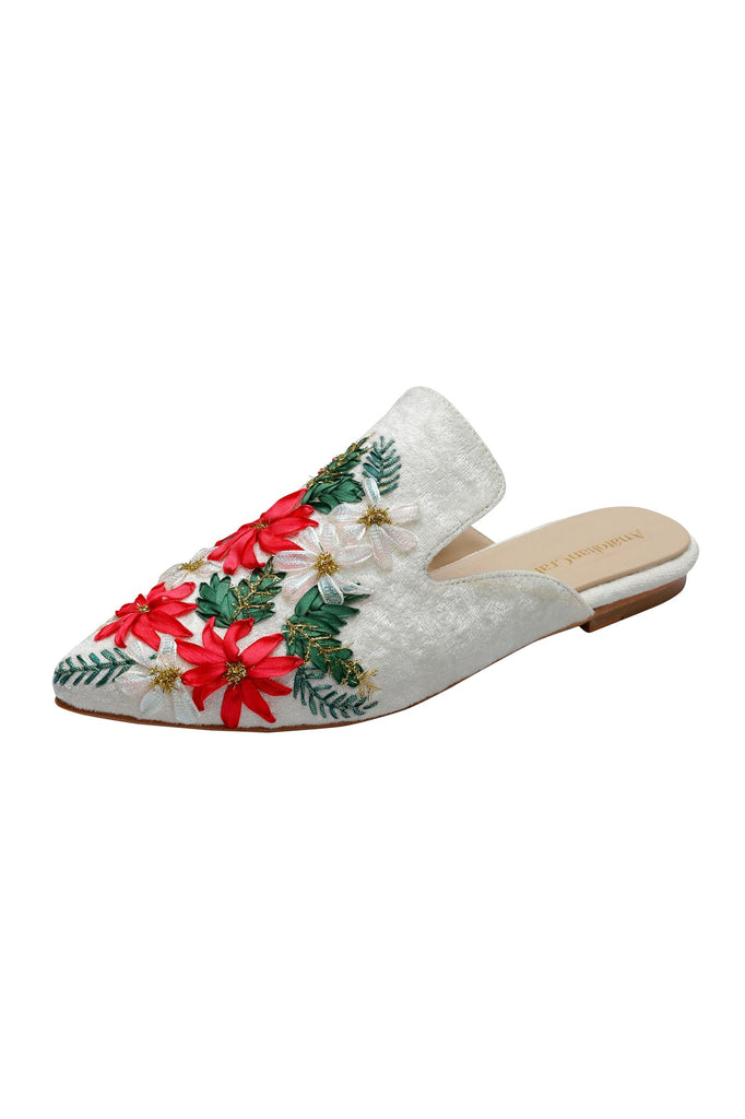 Cyclamen Hand Embroidered Designer Mules | Maison Orient